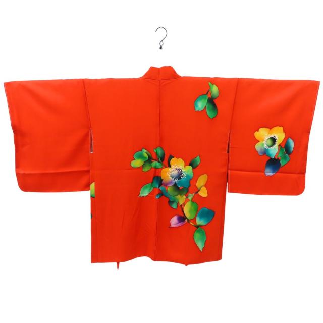【中古】 羽織 正絹 レッド グリーン マルチカラー しつけ糸あり レトロ お洒落 和装 呉服 和服 きもの レディース 女性 中古 羽織 正絹 レッド グリーン マルチカラー しつけ糸あり レトロ