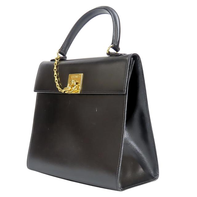中古 セリーヌ ハンドバッグ ガンチーニ レザー ブラック ゴールド金具 チェーン レディース 女性 CELINE_2