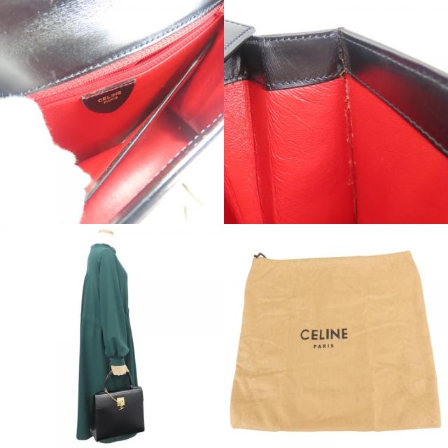 中古 セリーヌ ハンドバッグ ガンチーニ レザー ブラック ゴールド金具 チェーン レディース 女性 CELINE_9