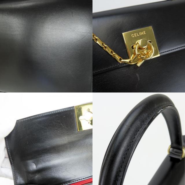 中古 セリーヌ ハンドバッグ ガンチーニ レザー ブラック ゴールド金具 チェーン レディース 女性 CELINE_6