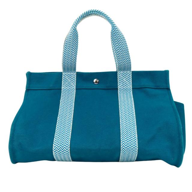中古 エルメス トートバッグ カンヌ MM コットンキャンバス ブルーグリーン ポーチ付き カジュアル レディース 女性 HERMES