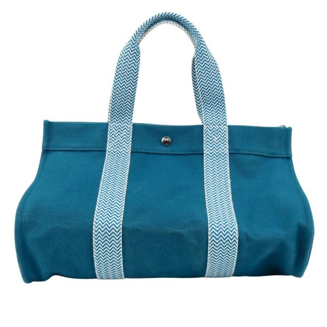 中古 エルメス トートバッグ カンヌ MM コットンキャンバス ブルーグリーン ポーチ付き カジュアル レディース 女性 HERMES