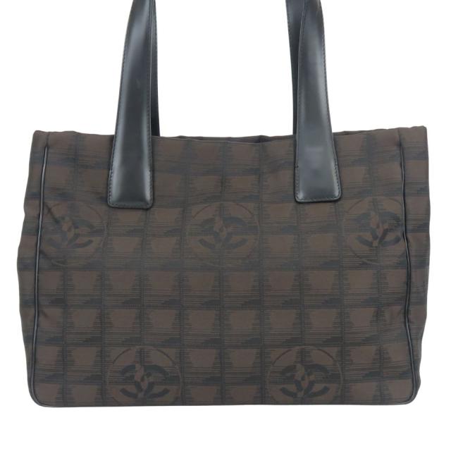 中古 シャネル トートバッグ ニュートラベルラインPM ココマーク ジャガードナイロン レザー ダークブラウン ブラック 肩掛け 9番台 定番 人気 レディース 女性 CHANEL_1