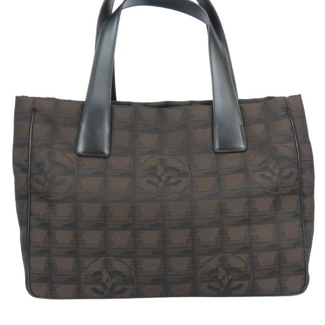 中古 シャネル トートバッグ ニュートラベルラインPM ココマーク ジャガードナイロン レザー ダークブラウン ブラック 肩掛け 9番台 定番 人気 レディース 女性 CHANEL_3
