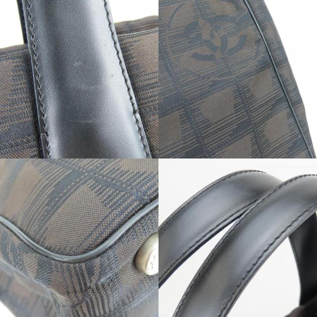 中古 シャネル トートバッグ ニュートラベルラインPM ココマーク ジャガードナイロン レザー ダークブラウン ブラック 肩掛け 9番台 定番 人気 レディース 女性 CHANEL_6