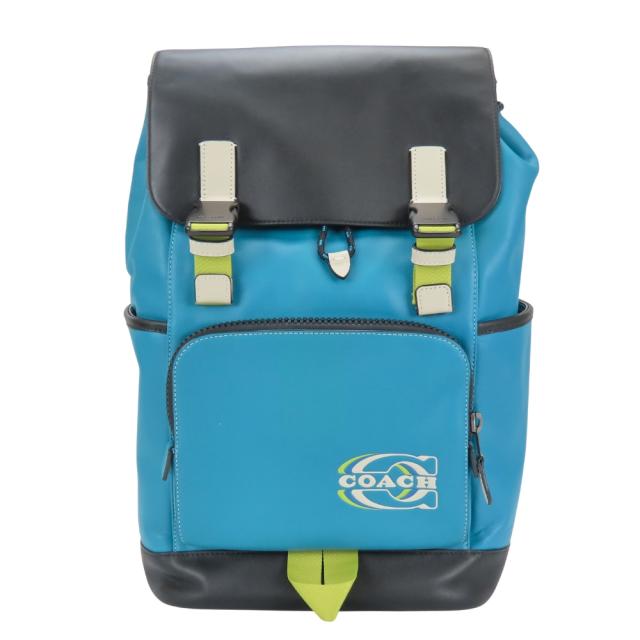 中古 コーチ リュック・デイパック トラック CJ659 カラーブロック レザー ブルー ブラック メンズ 男性 COACH_1