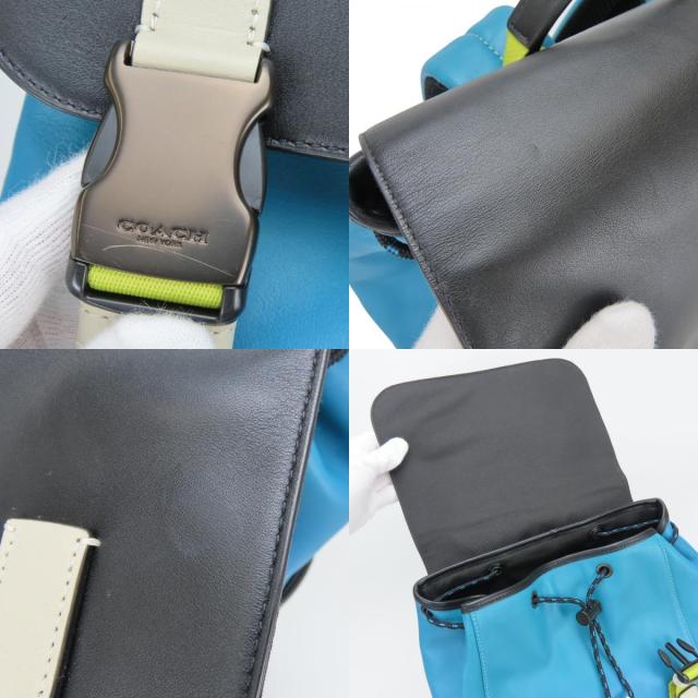中古 コーチ リュック・デイパック トラック CJ659 カラーブロック レザー ブルー ブラック メンズ 男性 COACH_6