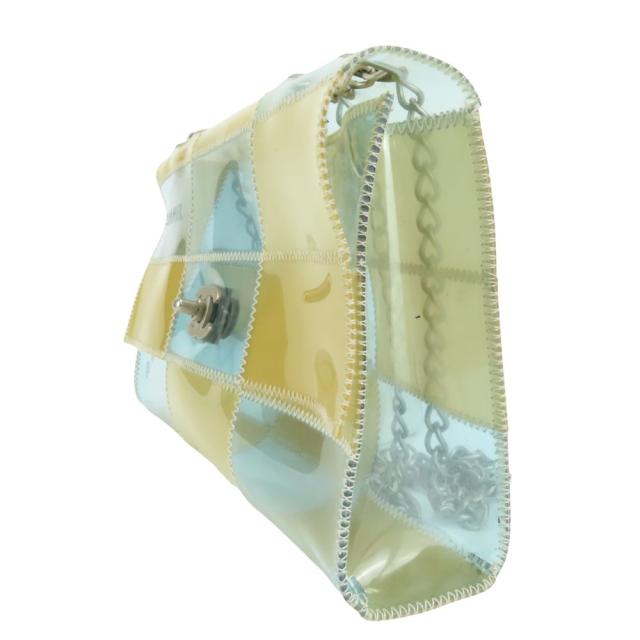 中古 シャネル ショルダーバッグ チョコバー ココマーク PVC クリアベージュ クリアライトブルー 斜め掛け 肩掛け 5番台 Wチェーン クリアバッグ レディース 女性 CHANEL_2
