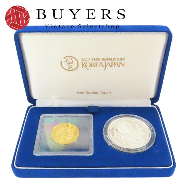 中古 コイン 2002 FIFAワールドカップ記念貨幣 K24 純銀 約g 1万円金貨幣・千円銀貨幣プルーフ貨幣セット コレクター レディース 女性