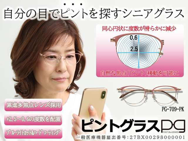 【新品未開封】ピントグラス　老眼鏡　シニアグラス　中度レンズ　PG709-PKTR90モダン