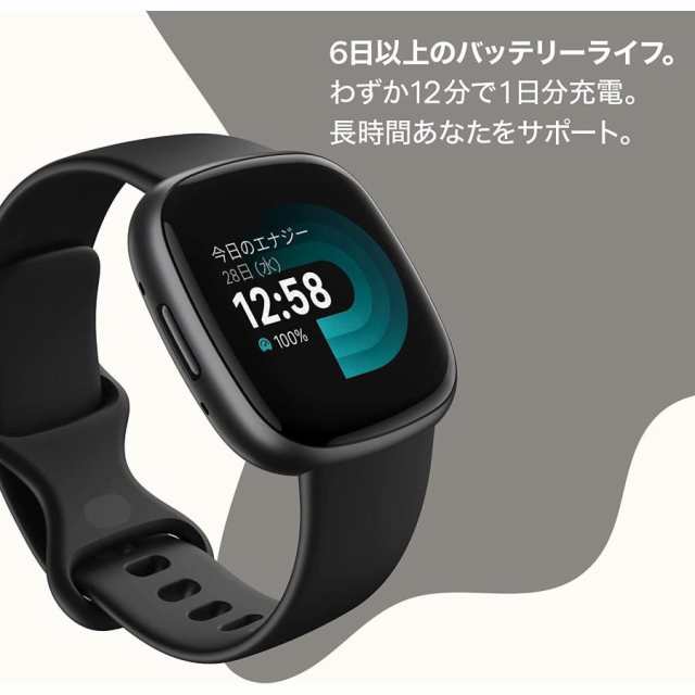 Fitbit Versa 4 ブラック グラファイトアルミニウム フィットビット スマートウォッチ 活動量計 GPS搭載 心拍