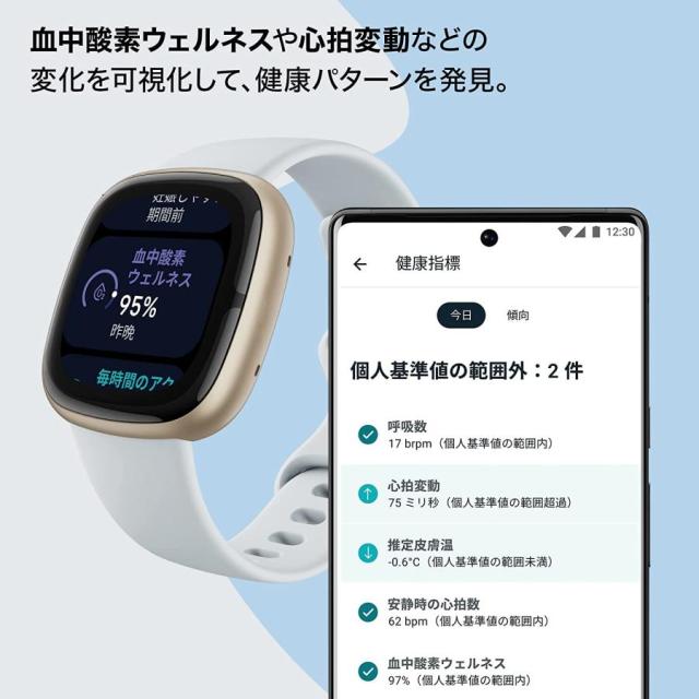 Google Fitbit Sense 2 ブルーミスト ソフトゴールドアルミニウム 