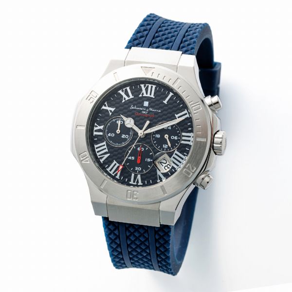 取寄品 正規品 Salvatore Marra 腕時計 サルバトーレマーラ SM23106-SSBL 5気圧防水 クロノグラフ 日付表示 ラバーベルト 防水 メンズ腕時計 送料無料