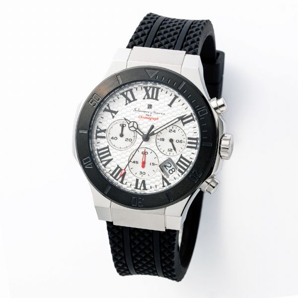 取寄品 正規品 Salvatore Marra 腕時計 サルバトーレマーラ SM23106-SSWHBK 5気圧防水 クロノグラフ 日付表示 ラバーベルト 防水 メンズ腕時計 送料無料
