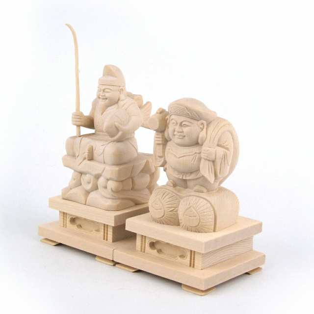 仏像 大黒天・恵比須天（恵比寿天） 総高12cm 桧木 七福神 大黒様 えべっさん 置物｜au PAY マーケット