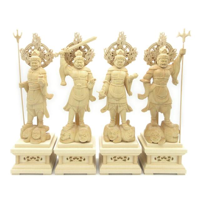 松坂彫刻』彩繪四天王像（増長天・広目天・多聞天・持国天）四体 仏師彫り