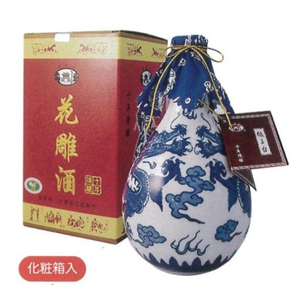 横浜中華街　越王台陳年10年花彫酒（白磁）、500mlX 12本（1ケース売り）、壷・紹興酒・化粧箱付き・縁起のよい双龍が描かれた壷のお酒です♪