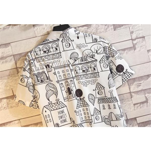 開襟シャツ ポロシャツ メンズ 総柄 プリント シャツ 落書き