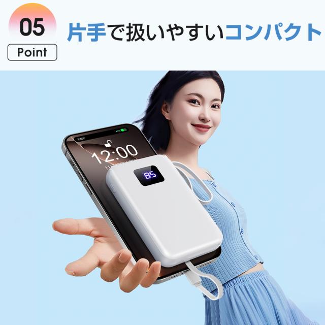 モバイルバッテリー 4本ケーブル内蔵 大容量 急速充電 45800mAh