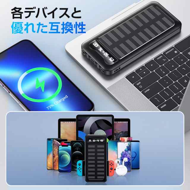 大容量 20000mah トップ ソーラー モバイルバッテリー 多機能 2ledライト 電子ライター 2usb