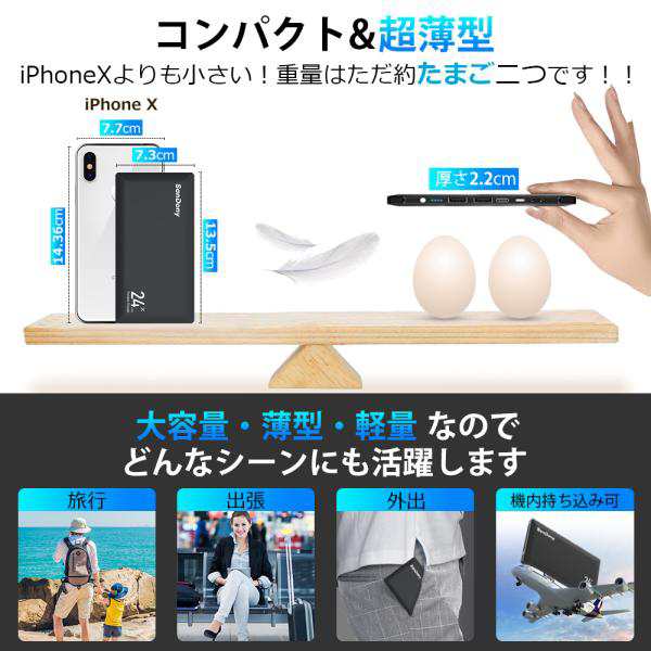 モバイルバッテリー スマホ充電器 ケーブル内蔵 大容量 24000mAh モバイルバッテリー スマホ充電器 ケーブル内蔵 大容量 24000mAh