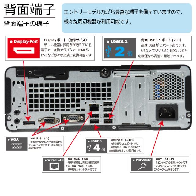 中古パソコン HP ProDesk 400 G6 SF Windows11 デスクトップ 一年保証 第9世代 Core i3 9100 3.6(〜最大4.2)GHz MEM:8GB SSD:256GB(新品) DVDマルチ 無線LAN:なし Win11Pro64Bit VGA追加モデル_3