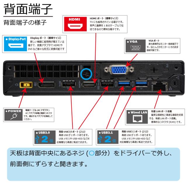 中古パソコン Lenovo ThinkCentre M720q Tiny Windows11 デスクトップ 極小 一年保証 第8世代 Core i3 8100T 3.1GHz MEM:8GB SSD:512GB(新品) 光学ドライブ非搭載 無線LAN:なし Win11Pro64Bit ACアダプター付属