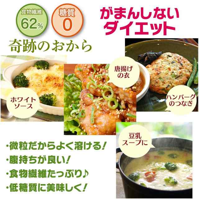 食物繊維　の通販はau　PAY　送料無料　イデア　マーケット－通販サイト　au　PAY　おからパウダー　奇跡のおから　超微粉　マーケット　ロカボ　置き換え　加工　糖質0　糖質オフ　送料無料　糖質制限食　国内　500g　糖質制限