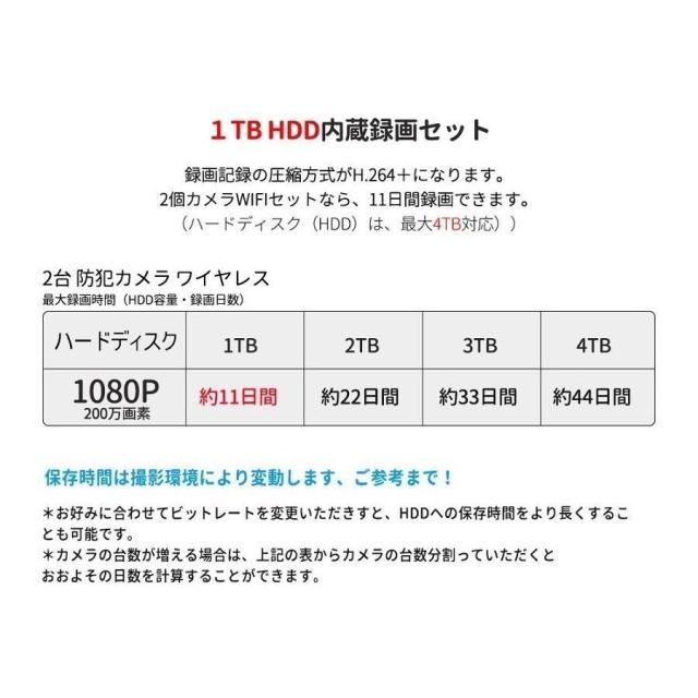 防犯カメラ 屋外 ワイヤレス 2台セット WIFI IP66防水 家庭用 広角 一体型 モニター付き 音声録画 遠隔 工事不要 3MP画素 1TBHDD 8CH 5MP レコーダー NVR_10