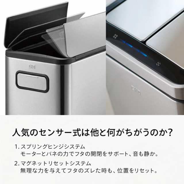 送料無料 EKO エコスマートX 充電式センサービン12L シルバーゴミ箱