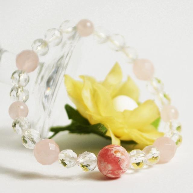 天然石インカローズピンクビーズブレスレット 天然石インカローズピンクビーズブレスレット