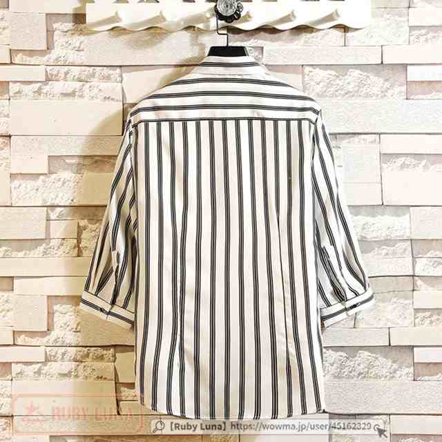 春新作 新作 送料無料 シャツ メンズ ストライプシャツ 7分袖シャツ 七分袖 開襟シャツ ワイシャツ カジュアル 通勤 紳士服 トップス 202