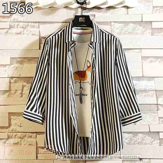 春新作 新作 送料無料 シャツ メンズ ストライプシャツ 7分袖シャツ 七分袖 開襟シャツ ワイシャツ カジュアル 通勤 紳士服 トップス 202