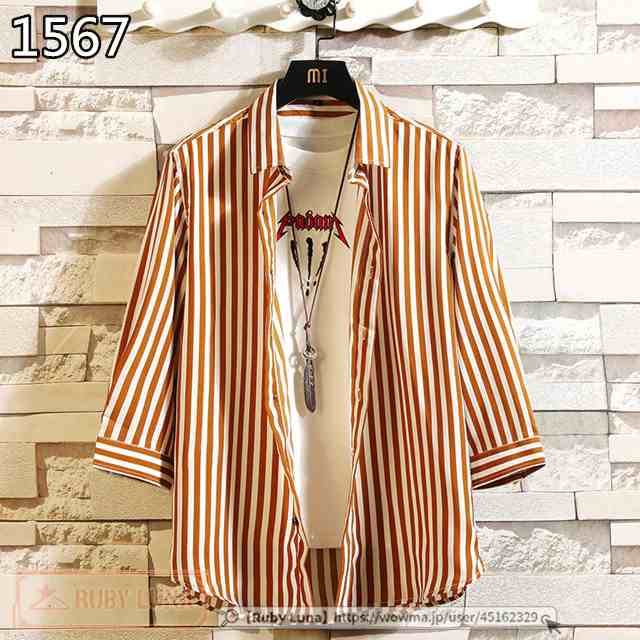 春新作 新作 送料無料 シャツ メンズ ストライプシャツ 7分袖シャツ 七分袖 開襟シャツ ワイシャツ カジュアル 通勤 紳士服 トップス 202