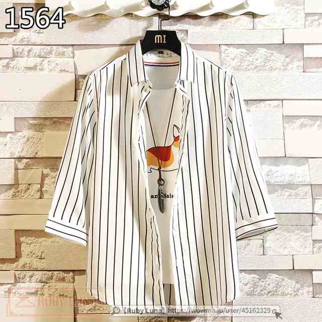 春新作 新作 送料無料 シャツ メンズ ストライプシャツ 7分袖シャツ 七分袖 開襟シャツ ワイシャツ カジュアル 通勤 紳士服 トップス 202