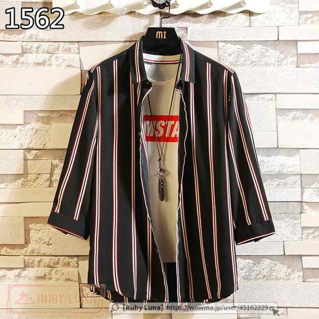 春新作 新作 送料無料 シャツ メンズ ストライプシャツ 7分袖シャツ 七分袖 開襟シャツ ワイシャツ カジュアル 通勤 紳士服 トップス 202