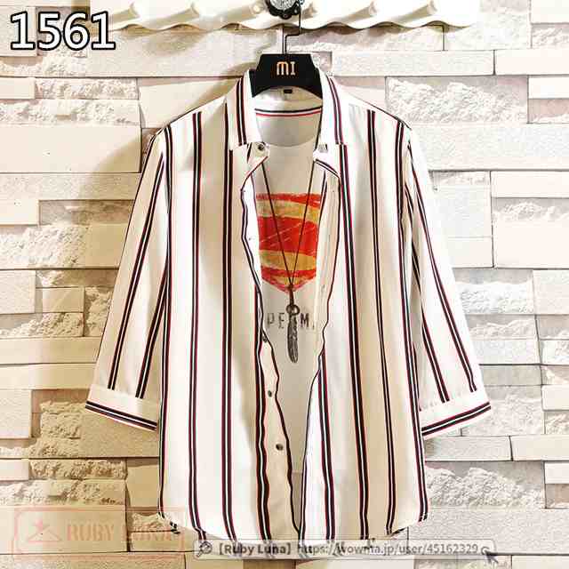 春新作 新作 送料無料 シャツ メンズ ストライプシャツ 7分袖シャツ 七分袖 開襟シャツ ワイシャツ カジュアル 通勤 紳士服 トップス 202