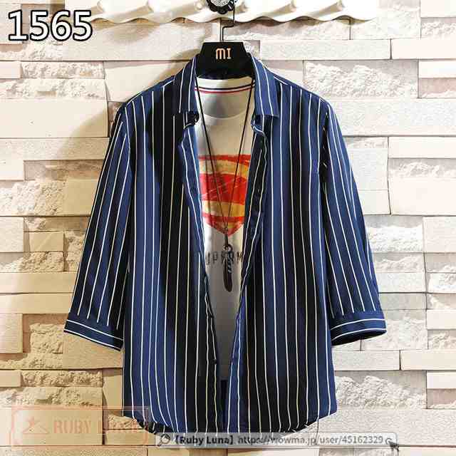 春新作 新作 送料無料 シャツ メンズ ストライプシャツ 7分袖シャツ 七分袖 開襟シャツ ワイシャツ カジュアル 通勤 紳士服 トップス 202