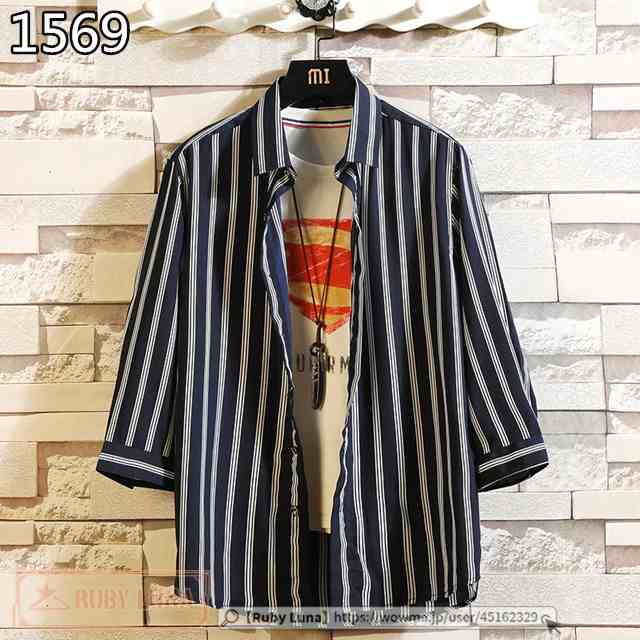 春新作 新作 送料無料 シャツ メンズ ストライプシャツ 7分袖シャツ 七分袖 開襟シャツ ワイシャツ カジュアル 通勤 紳士服 トップス 202