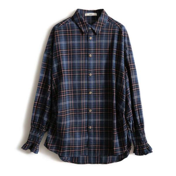 シャツ レディース 長袖 ブラウス ロング丈 トップス チェック柄 前開き 薄手 ゆったり シンプル カジュアル 春秋 おしゃれ ルームウエア 大人