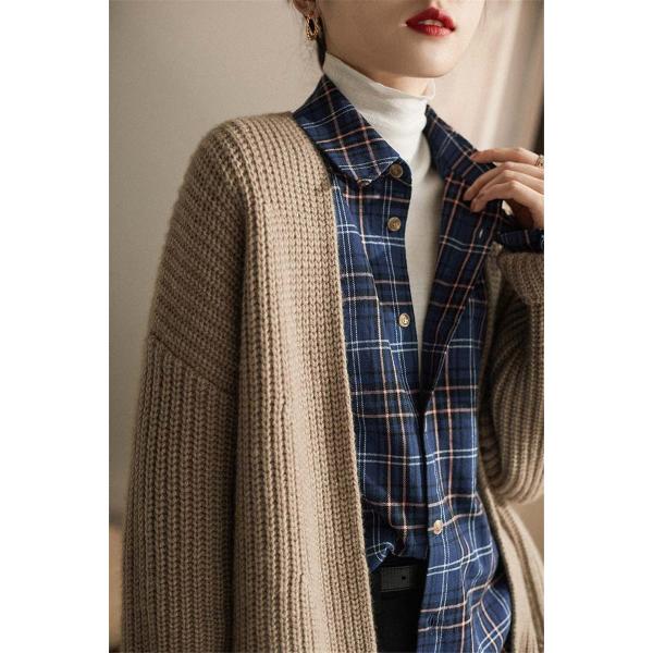 シャツ レディース 長袖 ブラウス ロング丈 トップス チェック柄 前開き 薄手 ゆったり シンプル カジュアル 春秋 おしゃれ ルームウエア 大人