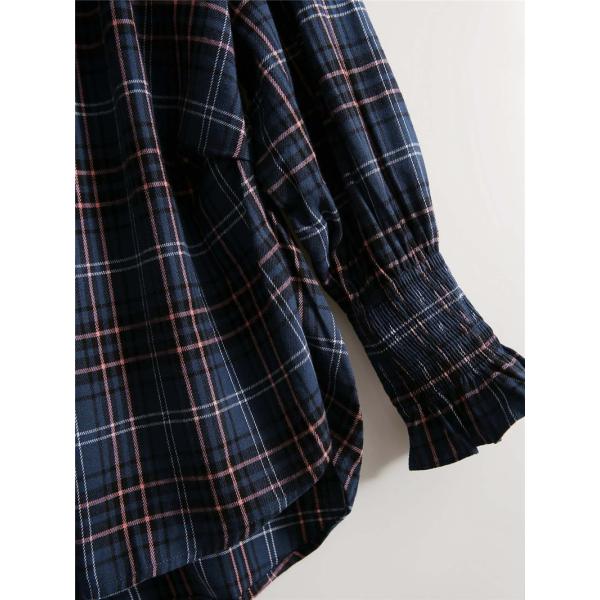 シャツ レディース 長袖 ブラウス ロング丈 トップス チェック柄 前開き 薄手 ゆったり シンプル カジュアル 春秋 おしゃれ ルームウエア 大人