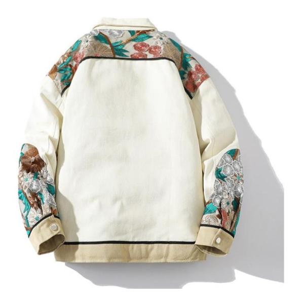 中綿ジャケット メンズ ダウンコート ダウンジャケット 刺繍 花柄 アウター ブルゾン コート カジュアル 厚手 保温 ゆったり カップル カーゴ 中綿ジャケット メンズ ダウンコート ダウンジャケット 刺繍 花柄