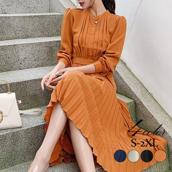 ワンピース レディース プリーツスカート 長袖 無地 ロング丈 カットソー カジュアル スリム 着痩せ スカート シンプル 秋冬 おしゃれ 可愛いの通販は 5,780円