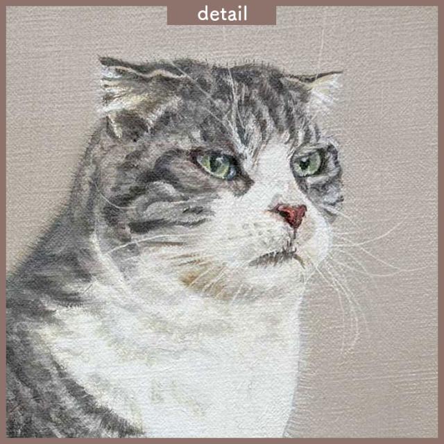 画家 田中茂 絵画 No.0049 NEKO-4(ベージュ日本画風) 額装付き【油絵、キャンバス F4(333×242mm)】【絵 油彩 額入 アート インテリア 壁 壁掛け 小作品 プレゼント 誕生日 内祝 御祝 結婚祝 引越祝 新生活 ギフト】_2