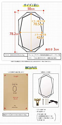 塩川光明堂 鏡 ブラック 50x3x78.2cm スチールフレーム GEM M 人気