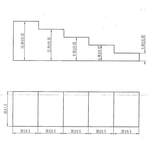 SUS304厚さ測定用階段試験片5段、3.0mm−15.0mm