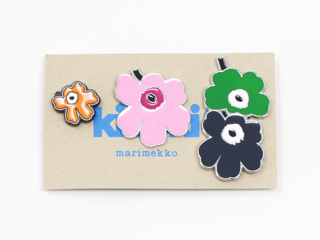 マリメッコ ピンバッジ 3点セット ウニッコ オレンジ・ピンク・グリーン marimekko UNIKKO Pumpuli Pin Set No.2(71) (pinbadge)