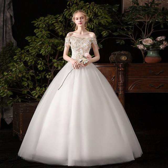 ウェディングドレス プリンセスライン ショルダーネック 花嫁