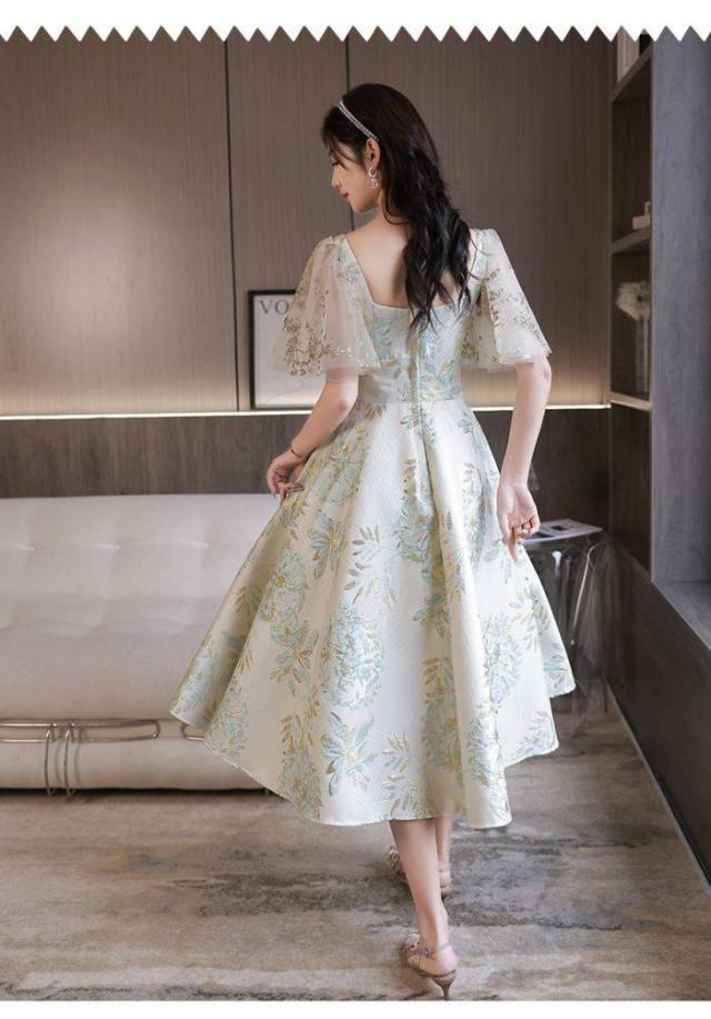 イブニングドレス レディース 乙女風 葉柄 夏新品 パーティー キャバ